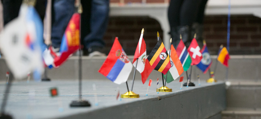 Small flags representing a variety of countries